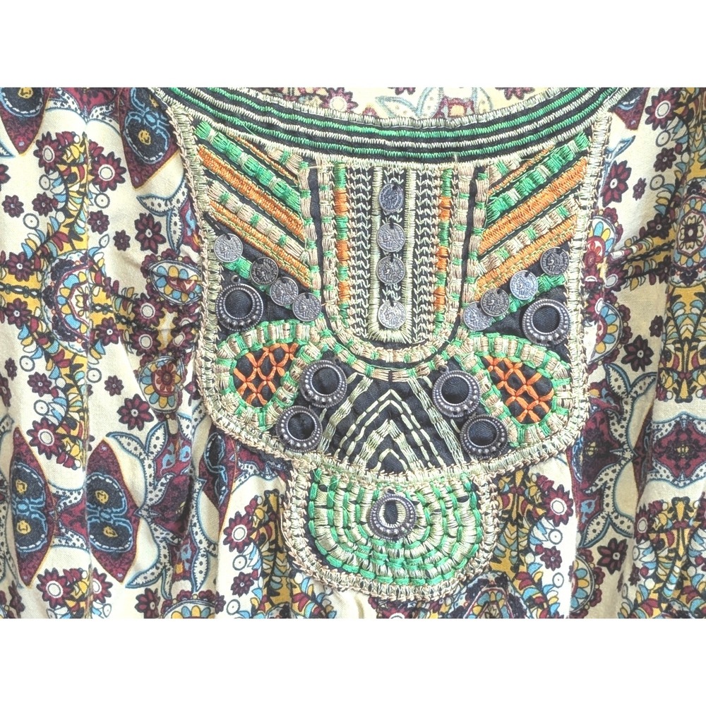 Boho Embroidered Peasant Blouse 1x Ornate Tribal Medallion Festival Hippie 60's - Picture 6 of 14